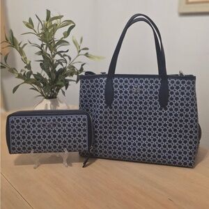 Kate Spade New York Tote & Matching Wallet Set – Blue Spade Link Print